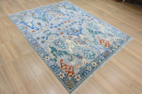 8 X 10 Feet Wool Area Rug, Hand Knot Oushak Rug, Indoor Floor Covering Rug, Contemporary Rug, Indian Handmade Carpet Home Decor